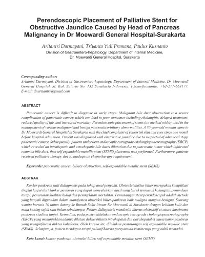 9. Perendoscopic Placement of Palliative Stent for Obstructive Jaundice Caused by Head of Pancreas Malignancy in Dr Moewardi General Hospital-1